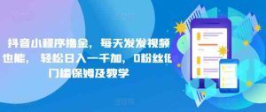 抖音小程序撸金，每天发发视频也能， 轻松日入一千加，0粉丝低门槛保姆及教学-天天有课网