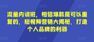 流量内训班，相信爆款是可以重复的，短视频营销大揭秘，打造个人品牌的利器-天天有课网