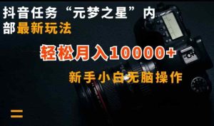 抖音任务“元梦之星”内部最新玩法，新手小白无脑操作，轻松月入10000+【揭秘】-天天有课网