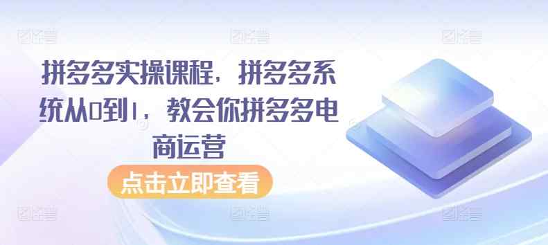 拼多多实操课程，拼多多系统从0到1，教会你拼多多电商运营-天天有课网