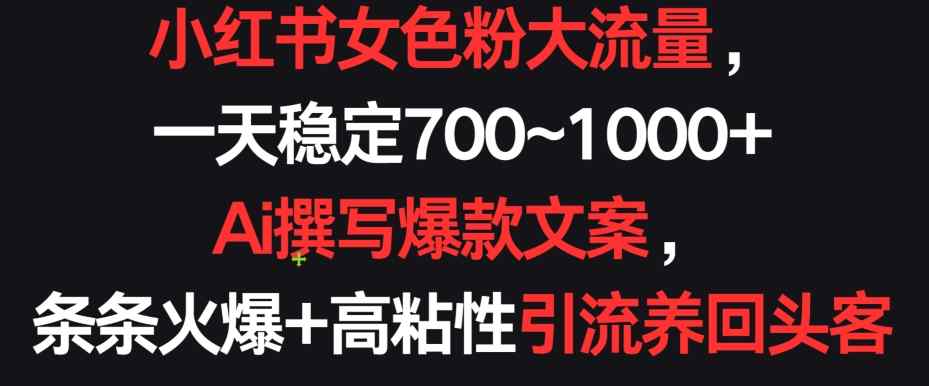 小红书女色粉大流量，一天稳定700~1000+  Ai撰写爆款文案，条条火爆+高粘性引流养回头客【揭秘】-天天有课网