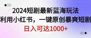 2024短剧最新蓝海玩法，利用小红书，一键原创暴爽短剧，日入可达1000+-天天有课网