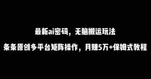 最新ai流量密码,傻瓜式搬运玩法,条条原创,多平台矩阵操作,月赚5万+保姆式教程【揭秘】-天天有课网