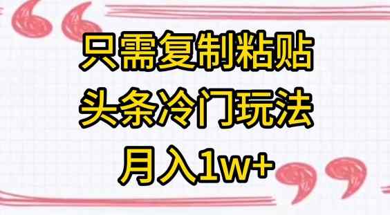 只需复制粘贴，头条冷门玩法，月入1w+-天天有课网