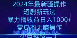 2024年骚操作短剧新玩法，暴力撸收益日入1000+，零成本无脑操作，小白轻松上手-天天有课网