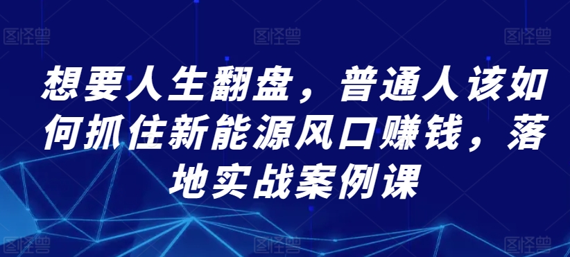 想要人生翻盘，普通人该如何抓住新能源风口赚钱，落地实战案例课-天天有课网