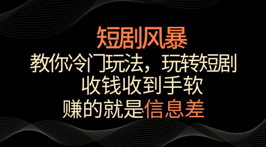 短剧风暴，教你冷门玩法，玩转短剧，收钱收到手软【揭秘】-天天有课网