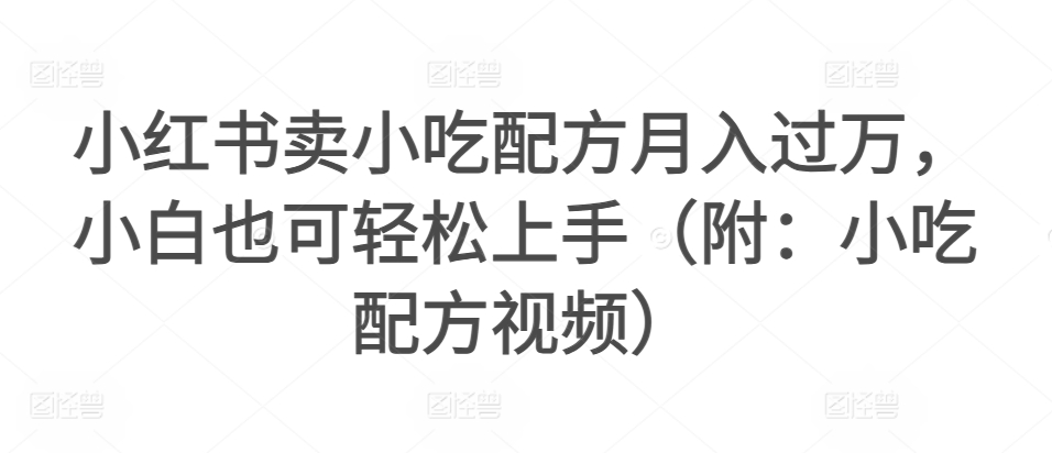 小红书卖小吃配方月入过万，小白也可轻松上手-天天有课网