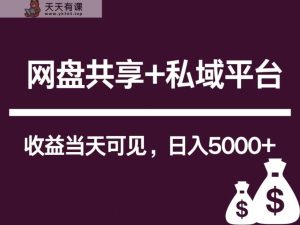 新用户推荐网盘共享+私域平台,无需粉丝即可轻松起号,收益当天可见,单日已破5000+-天天有课网