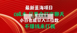 全新蓝海项目 0成本费 只要会打字聊天 新手也可以日入三位数 不挣钱去打我-天天有课网