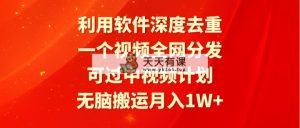 利用计算机深层去重复，一个视频各大网站派发，能过中视频伙伴，没脑子运送月入1W-天天有课网