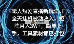 没有人短剧剧本直播间新模式，24小时放置挂机互联网赚钱，引流矩阵月入3W ，简易入门，专用工具素…-天天有课网