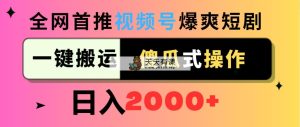 微信视频号爆爽短剧剧本营销推广，一键运送，可视化操作，日入2000-天天有课网