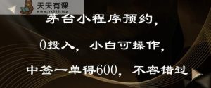 茅台小程序预约，0投入，小白可操作，中签一单得600，不容错过-天天有课网
