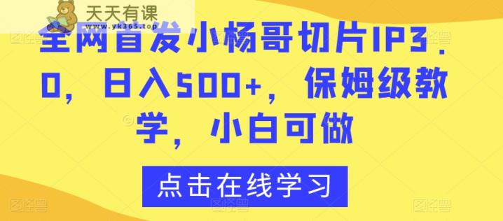 全网首发小杨哥切片IP3.0，日入500+，保姆级教学，小白可做【揭秘】-天天有课网