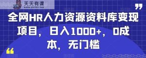 全网HR人力资源资料库变现项目,日入1000+,0成本,无门槛-天天有课网