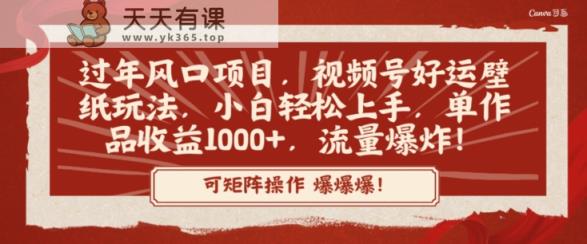 过年风口项目，视频号好运壁纸玩法，小白轻松上手，单作品收益1000+，流量爆炸！-天天有课网