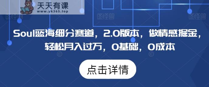 Soul蓝海细分赛道，2.0版本，做情感掘金，轻松月入过万，0基础，0成本-天天有课网