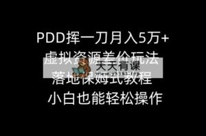 PDD挥一刀月入5万 ，虚拟资源项目价格差游戏玩法，落地式跟踪服务实例教程，新手都可以轻松实际操作-天天有课网