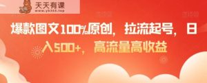 爆款图文100%原创，拉流起号，日入500+，高流量高收益【揭秘】-天天有课网