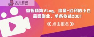 微视精简Vlog，流量+红利的小白最强副业，单条收益200！-天天有课网