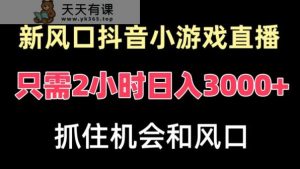 新风口抖音小游戏直播，每天只需2小时，日入3000+，小白直接上手-天天有课网