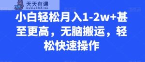 小白轻松月入1-2w+甚至更高，无脑搬运，轻松快速操作-天天有课网