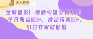 全网首发！最新引流女粉技术，单日收益1000+，被动获客100+，小白在家就能做【揭秘】-天天有课网