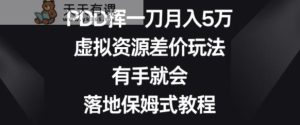 PDD挥一刀月入5万，虚拟资源差价玩法，有手就会，落地保姆式教程-天天有课网