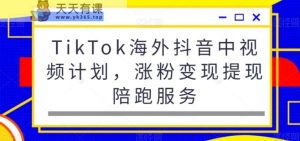 TikTok海外抖音中视频计划，涨粉变现提现陪跑服务-天天有课网