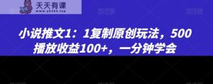 小说推文1:1复制原创玩法,500播放收益100+,一分钟学会【揭秘】-天天有课网