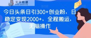 今日头条日引300+创业粉，日稳定变现2000+，全程搬运，无脑操作-天天有课网
