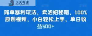 简单暴利玩法，卖泡妞秘籍，100%原创视频，小白轻松上手，单日收益500+-天天有课网