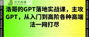 浩哥的GPT落地实战课,主攻GPT,从入门到高阶各种高端法一网打尽-天天有课网