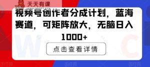 视频号创作者分成计划,蓝海赛道,可矩阵放大,无脑日入1000+-天天有课网