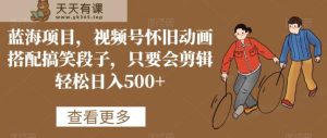 蓝海项目，视频号怀旧动画搭配搞笑段子，只要会剪辑轻松日入500+【揭秘】-天天有课网