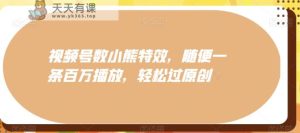 视频号数小熊特效,随便一条百万播放,轻松过原创-天天有课网