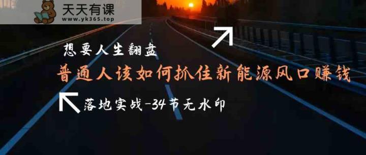 需要人生道路逆风翻盘，平常人如何抓住新能源技术出风口挣钱，落地式实战案例课-天天有课网