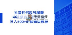 抖音视频抄写养号秘笈，中视频变现全新游戏玩法，日入500 的阿姨级实例教程！-天天有课网