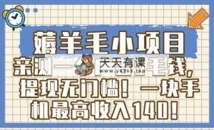 撸羊毛小程序，亲自测试一个广告5角钱，取现零门槛！一块手机上最大收益140！-天天有课网