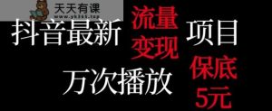 抖音流量变现,万次播放保底5元,额外收入-天天有课网