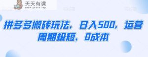 拼多多搬砖玩法，日入500，运营周期极短，0成本-天天有课网