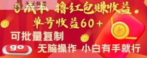 全新平台，0成本撸红包赚收益，单号收益60+，可批量复制，无脑操作，小白有手就行【揭秘】-天天有课网