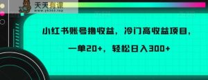 小红书账号撸收益,冷门高收益项目,一单20+,轻松日入300+【揭秘】-天天有课网