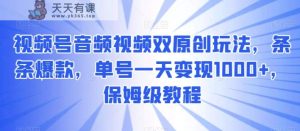 视频号音频视频双原创玩法，条条爆款，单号一天变现1000+，保姆级教程【揭秘】-天天有课网