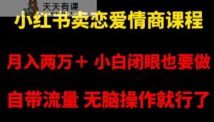 小红书卖恋爱情商课程，月入两万＋，小白闭眼也要做，自带流量，无脑操作就行了【揭秘】-天天有课网