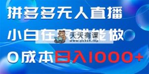 拼多多平台无人直播，新手在家也能做，0成本费日赚1000-天天有课网
