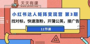 小红书达人引流矩阵转现营第3期，找对比，快速吸粉，开蒲公英花，接推广-天天有课网