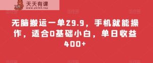 无脑搬运一单29.9,手机就能操作,适合0基础小白,单日收益400+-天天有课网