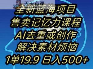 蓝海项目记忆力提升,AI去重,一单19.9日入500+【揭秘】-天天有课网
